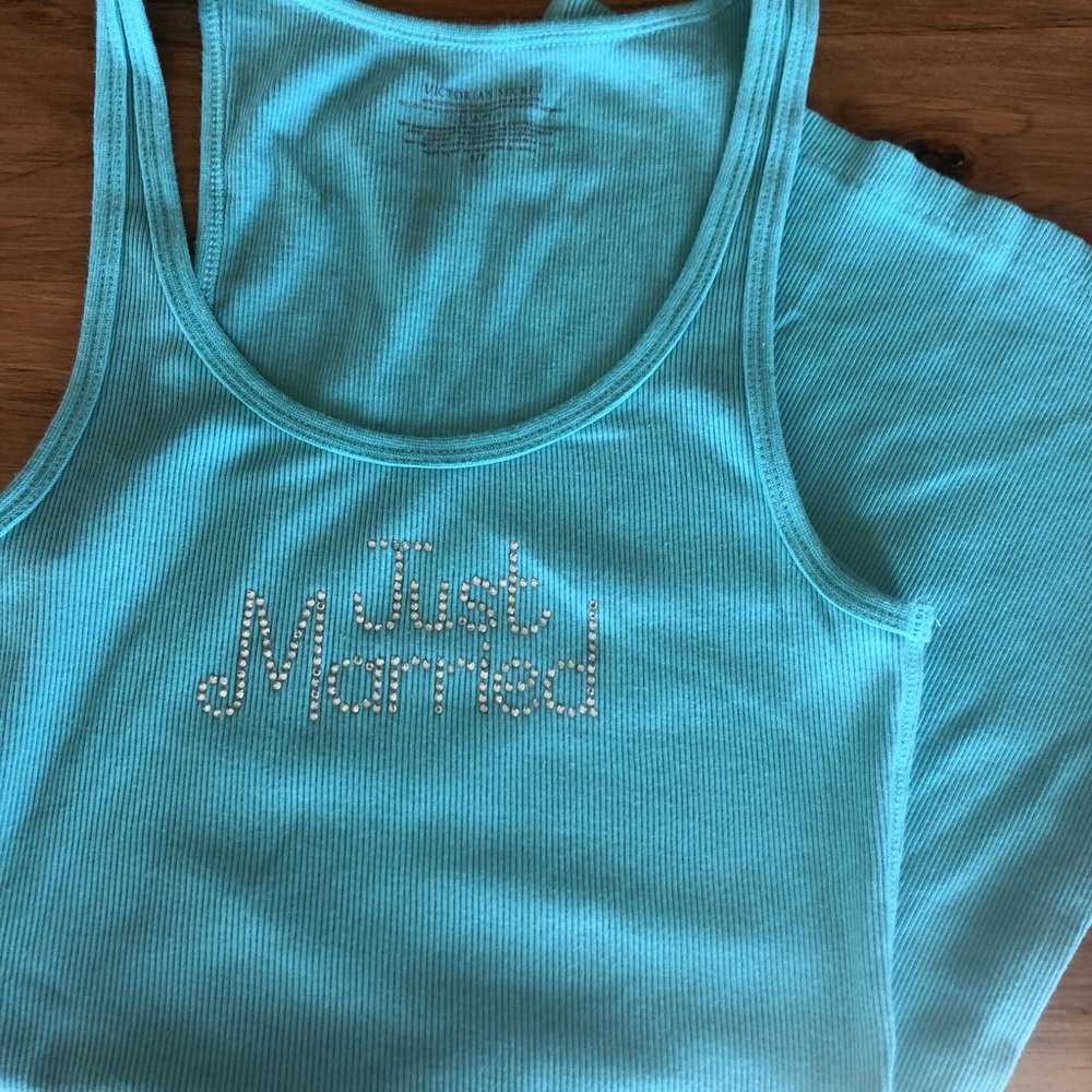 Victoria’s Secret Tiffany blue “Just Married” tank. Small. Fitted.